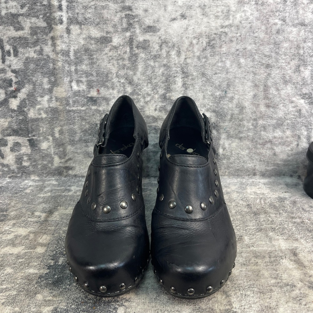 Dansko Womens 37 Ryder Clogs Black Leather Studded Western Block Heel Mules - Picture 12 of 13
